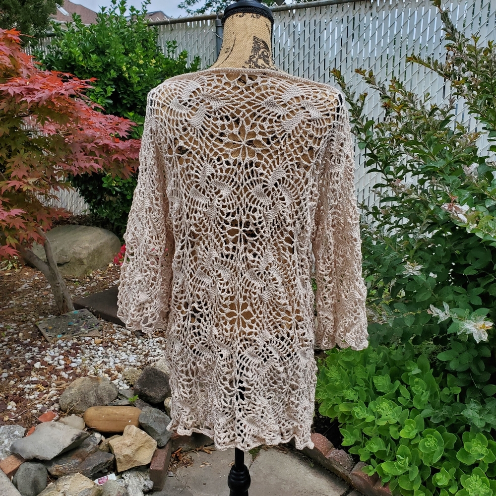 💖 New Handmade Crochet Lace Summer Tunic Top Cover Up - Picture 3 of 6